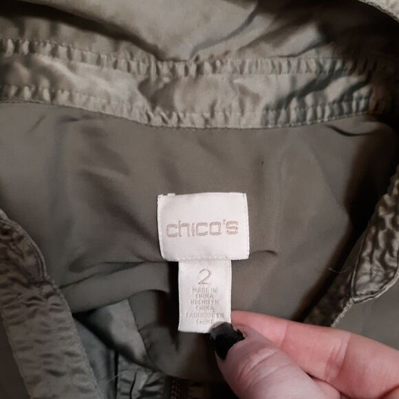 Chico's olive green zip neckline blouse - Picture 2 of 6